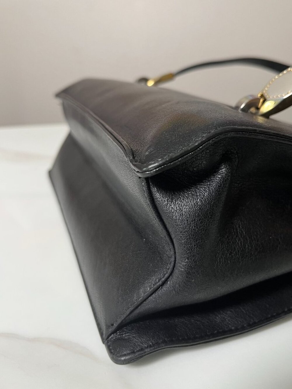 Koret Vintage Black Leather Shoulder Bag Red Interior Matching Coin Purse MCM - Picture 10 of 14